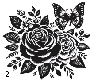 2 Fleur Avec Papillon, Gravure Laser, Jp Laser Art.com