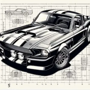 5 Ford Mustang, Déco, Jp Laser Art