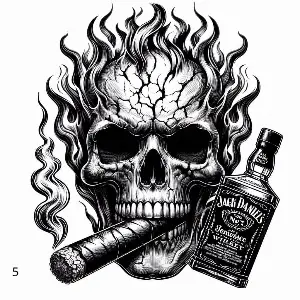 5 Tête De Mort Avec Whisky Et Cigare, Déco, Jp Laser Art