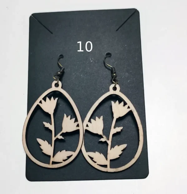 10, Boucles D'oreilles, Boucles D'oreilles En Bois, Boucle D'oreilles Fait Main, Cadeau Fait Main, Gravure Laser, Jp Laser Art