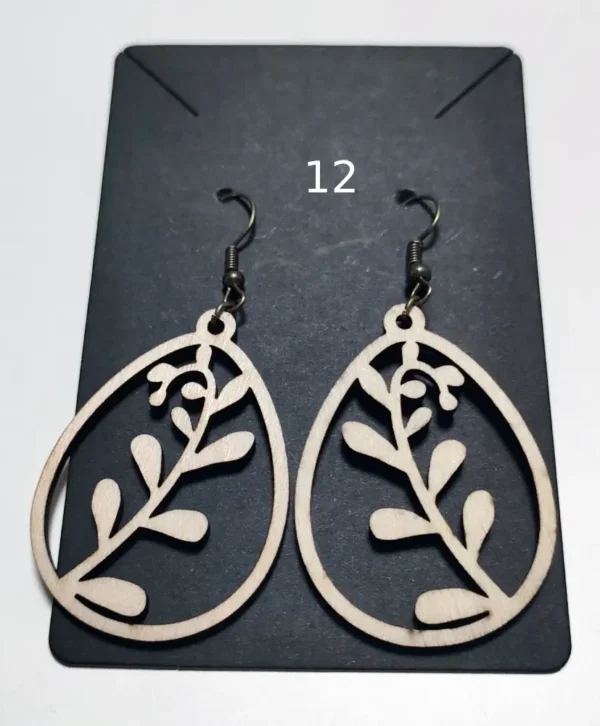 12, Boucles D'oreilles, Boucles D'oreilles En Bois, Boucle D'oreilles Fait Main, Cadeau Fait Main, Gravure Laser, Jp Laser Art