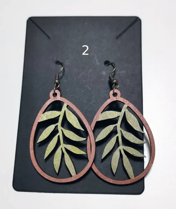 2, Boucles D'oreilles, Boucles D'oreilles En Bois, Boucle D'oreilles Fait Main, Cadeau Fait Main, Gravure Laser, Jp Laser Art