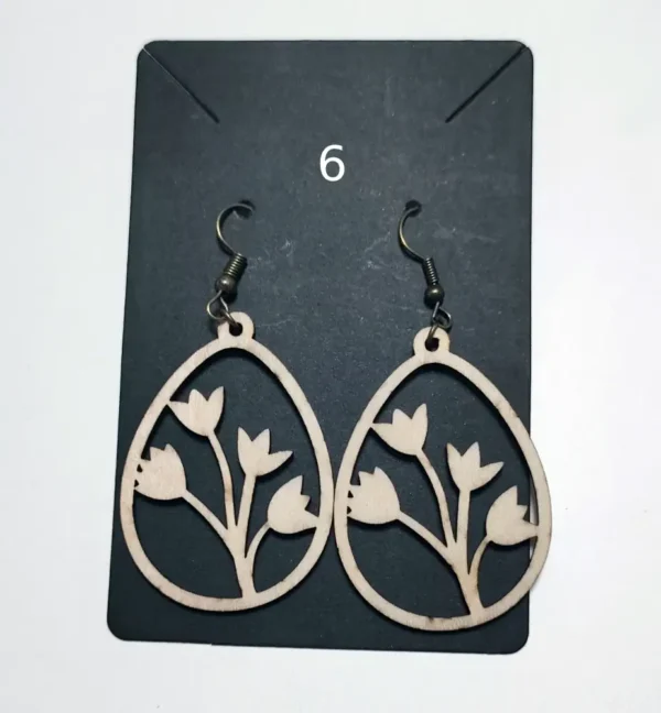 6, Boucles D'oreilles, Boucles D'oreilles En Bois, Boucle D'oreilles Fait Main, Cadeau Fait Main, Gravure Laser, Jp Laser Art