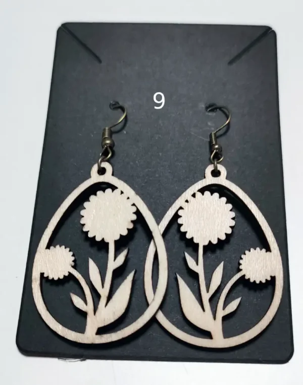 9, Boucles D'oreilles, Boucles D'oreilles En Bois, Boucle D'oreilles Fait Main, Cadeau Fait Main, Gravure Laser, Jp Laser Art