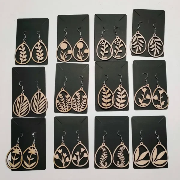 Boucles d'oreilles en bois, les végétales, jp laser art, 3
