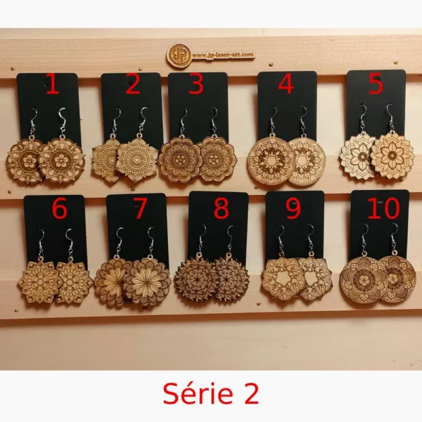 Boucles d oreilles en bois, mandala, bijoux mandala, jp laser art, 1