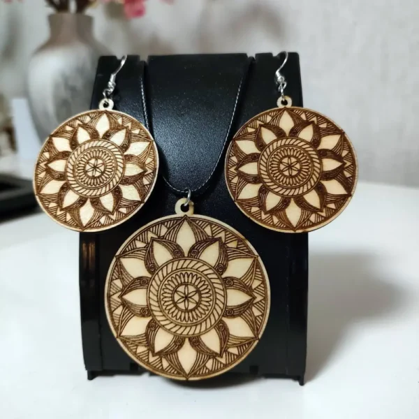 Boucles oreilles bois, boucles oreilles mandala, boucles oreilles bohême, jp laser art, 7
