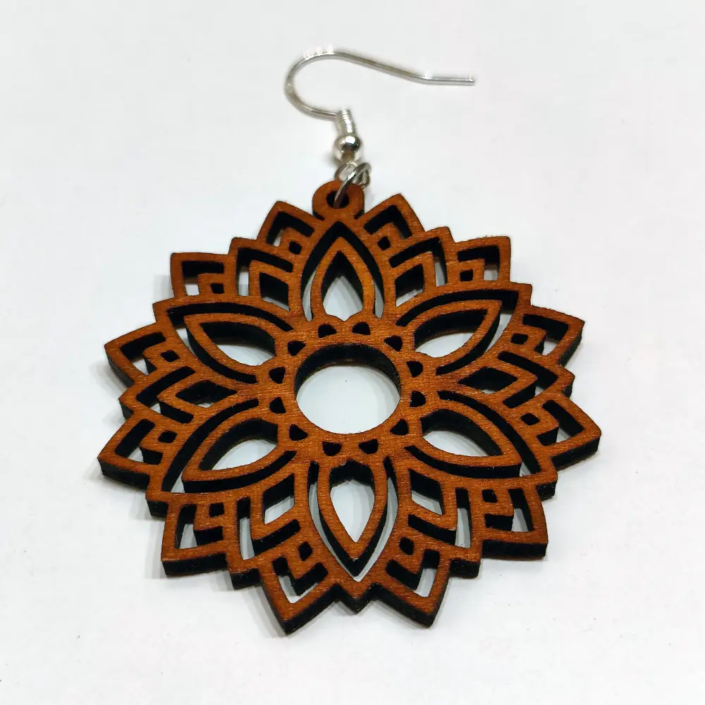 Bijoux mandala en bois, boucle d'oreilles en bois mandala, jp laser art, 7