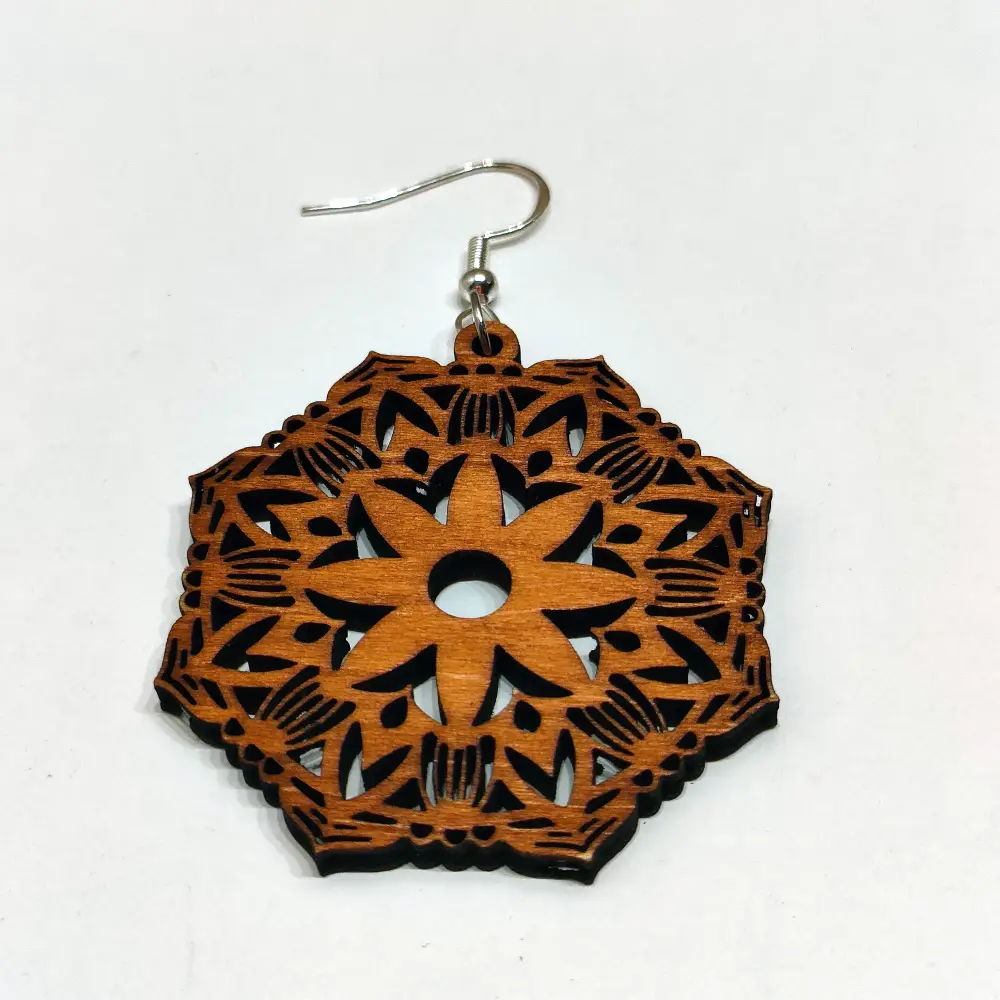 Bijoux mandala en bois, boucle d'oreilles en bois mandala, jp laser art, 8