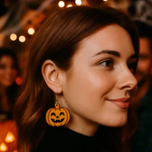 Boucles d’oreilles spécial Halloween, en bois et forme de citrouilles