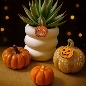 Boucles d’oreilles spécial Halloween, en bois et forme de citrouilles