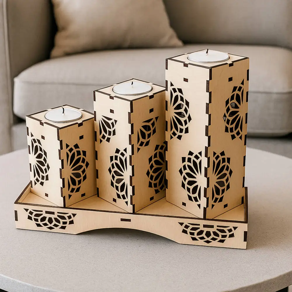 Photophore en bois, bougeoir en bois, jp laser art, 10
