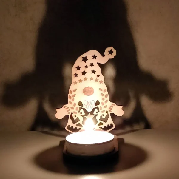 Photophore noël, photophore gnome, photophore en bois, jp laser art, 2