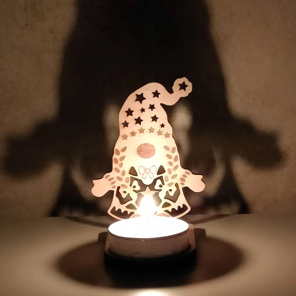 Photophore noël, photophore gnome, photophore en bois, jp laser art, 2
