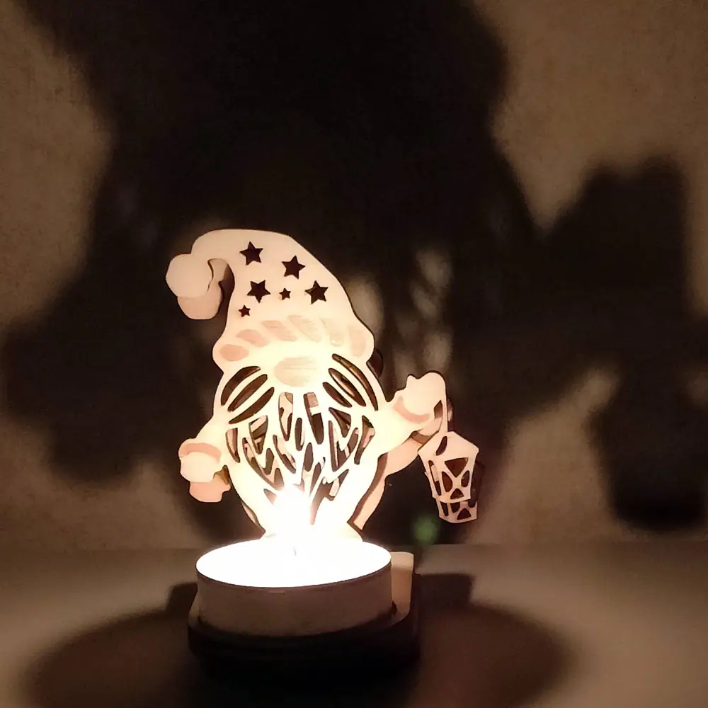 Photophore noël, photophore gnome, photophore en bois, jp laser art, 3