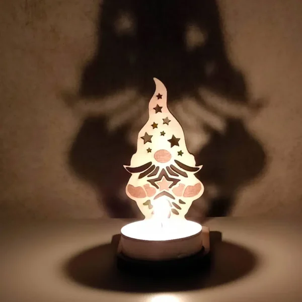 Photophore noël, photophore gnome, photophore en bois, jp laser art, 4