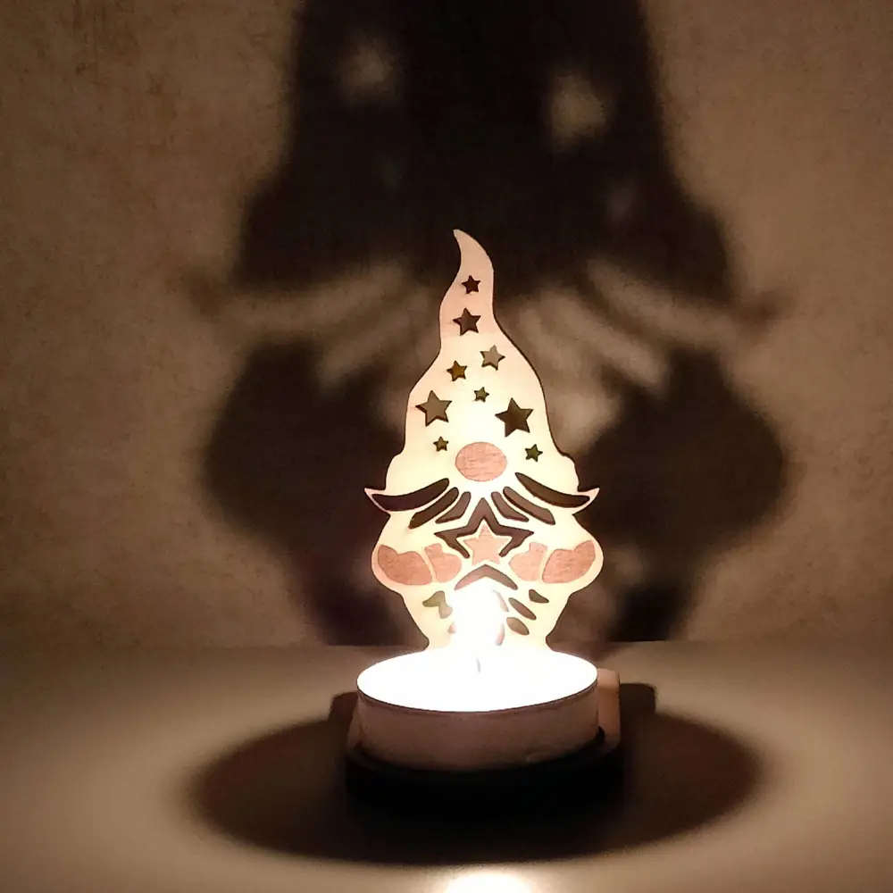 Photophore noël, photophore gnome, photophore en bois, jp laser art, 4
