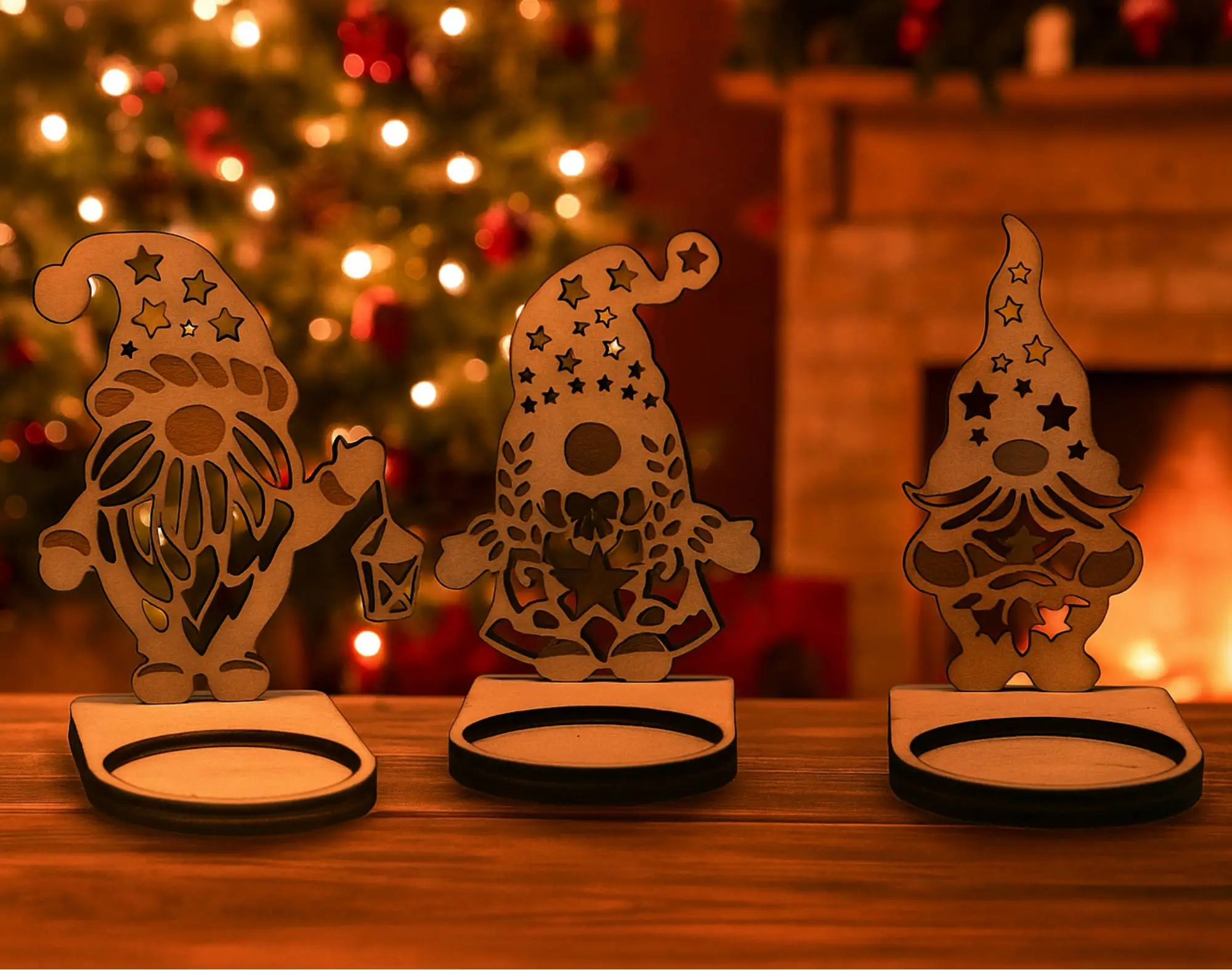 Photophore noël, photophore gnome, photophore en bois, jp laser art, 5