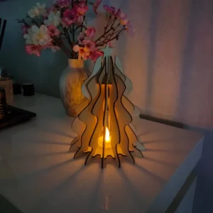 Photophore de Noël en forme de sapin en bois naturel