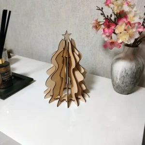 Photophore de Noël en forme de sapin en bois naturel