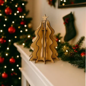 Photophore de Noël en forme de sapin en bois naturel