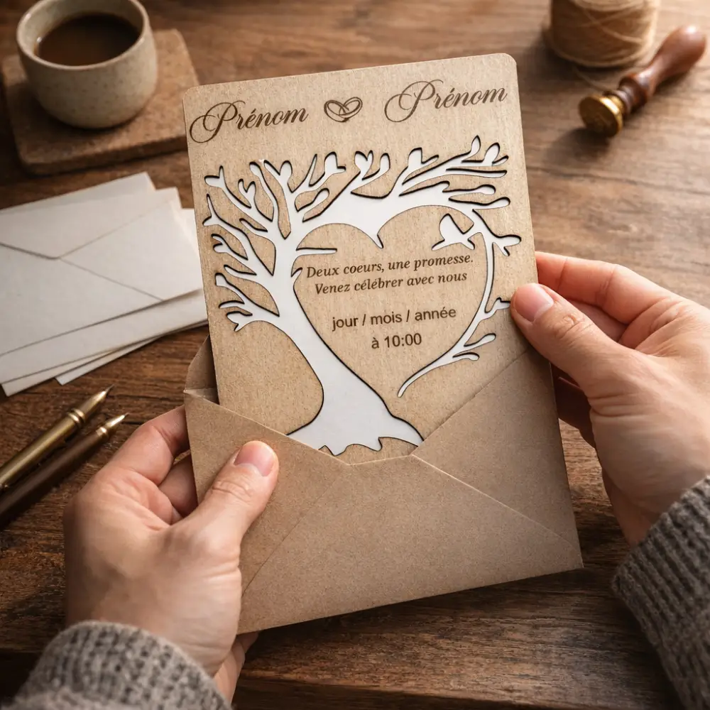Faire part en bois personnalisé
