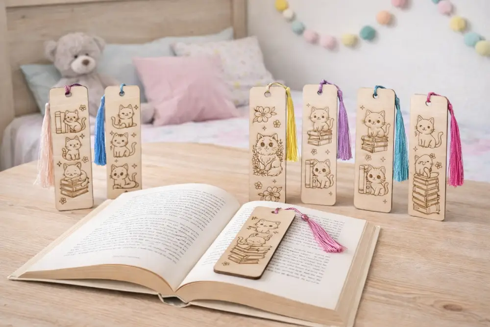 Marque pages bois, marque pages chatons, marque pages chat, jp laser art,