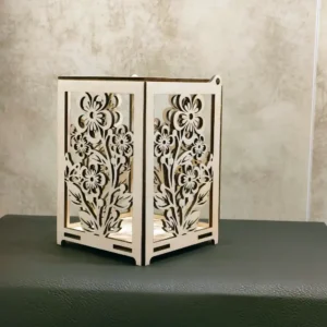 Photophore en bois motif floral – Boîte décorative artisanale avec couvercle  » Floréa « 