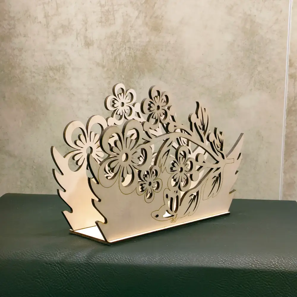 Porte serviettes en bois floral, jp laser art,