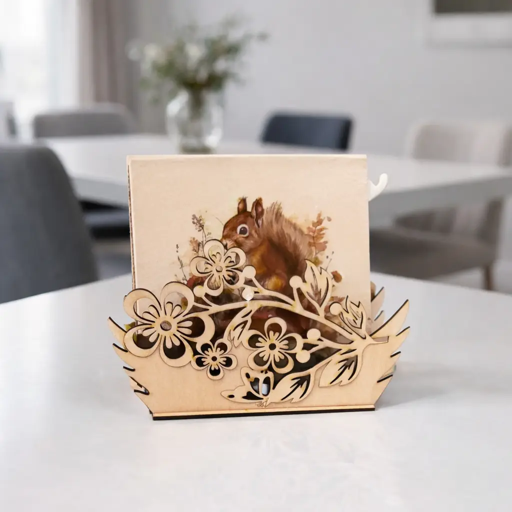 Porte serviettes en bois floral, jp laser art,