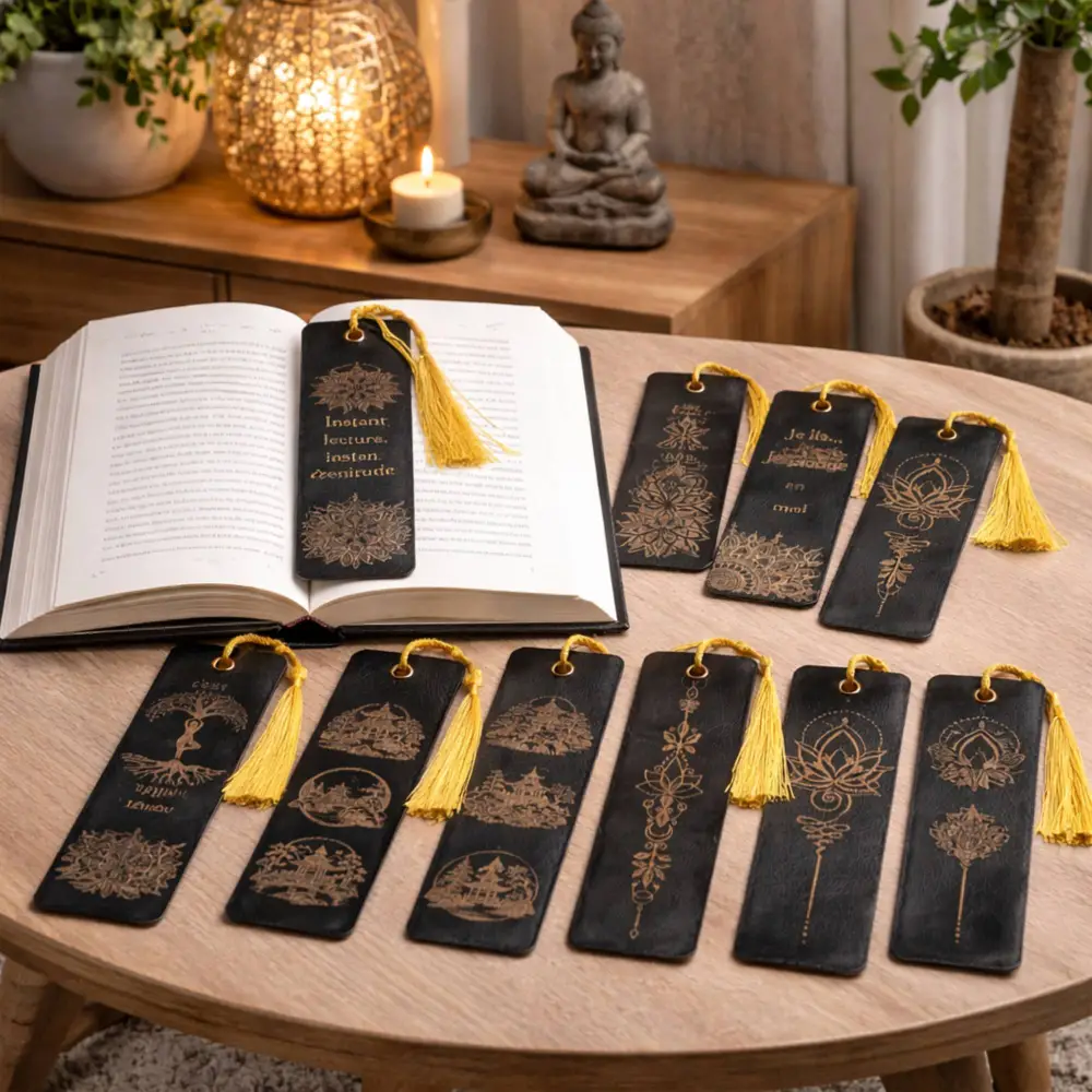 Marque pages en cuir, marque pages en cuir personnalisés, jp laser art,