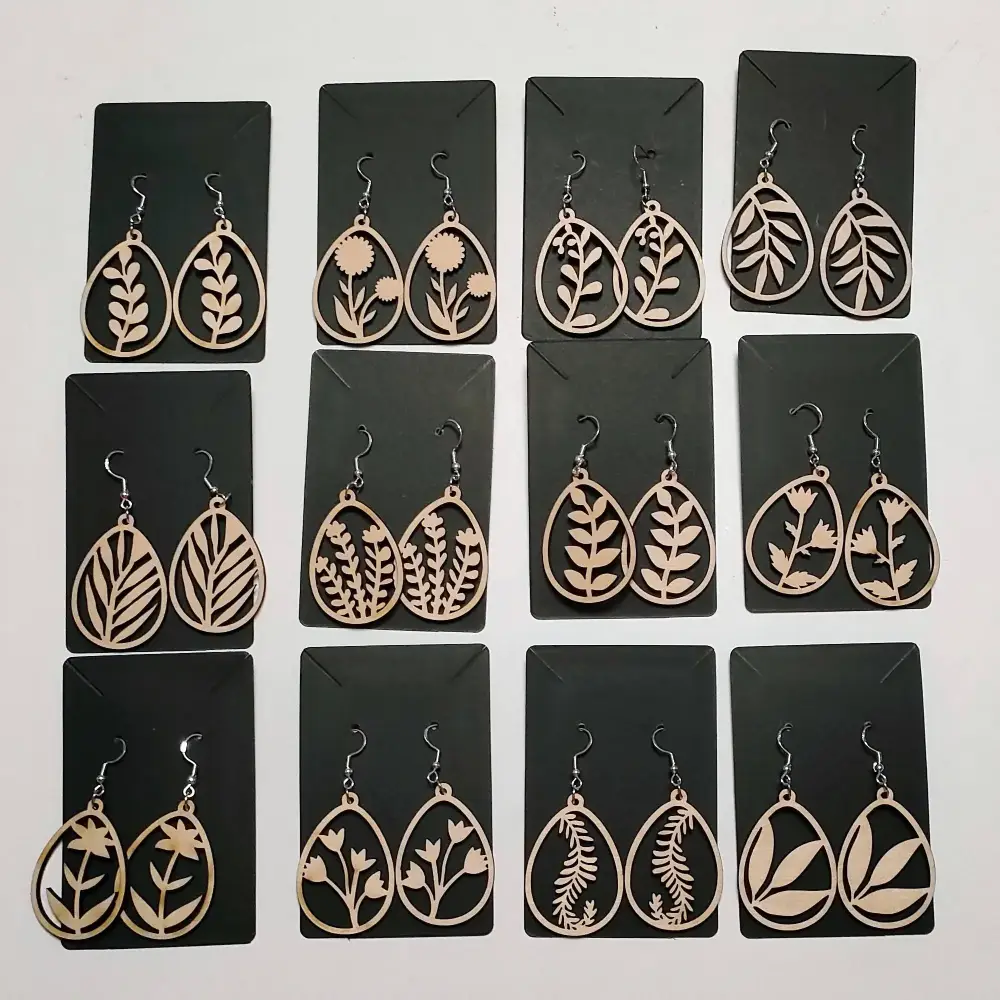 Boucles d'oreilles végétales, jp laser art