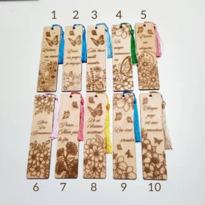 Marque-pages en bois. collection  » Pages fleuries « 