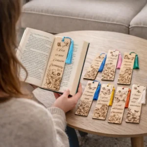 Marque-pages en bois. collection  » Pages fleuries « 
