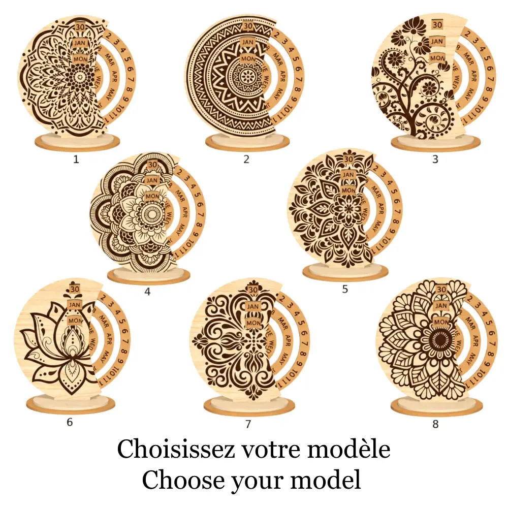 Calendrier perpétuel en bois, calendrier perpétuel personnalisé, jp laser art,