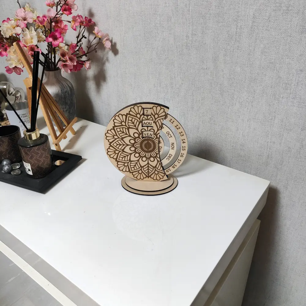 Calendrier perpétuel en bois, calendrier perpétuel personnalisé, jp laser art,