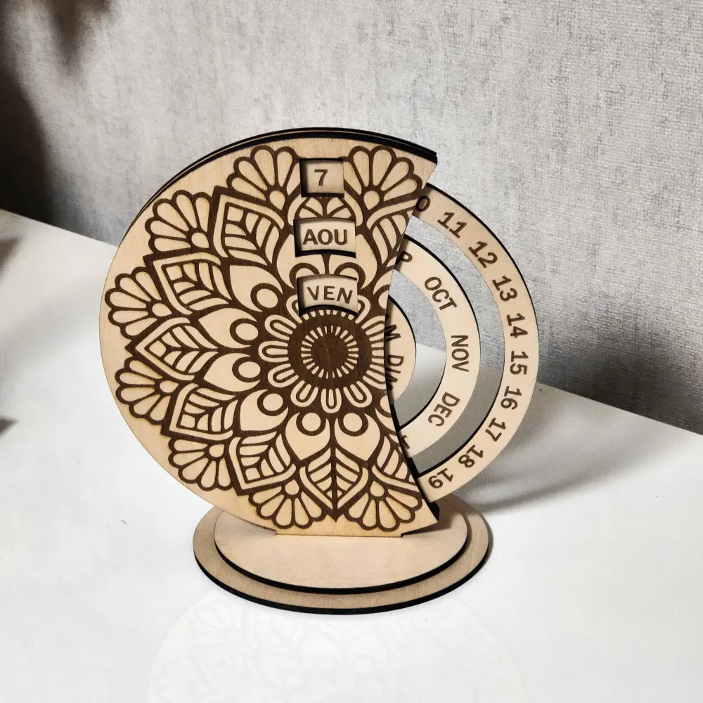 Calendrier perpétuel en bois, calendrier perpétuel personnalisé, jp laser art,