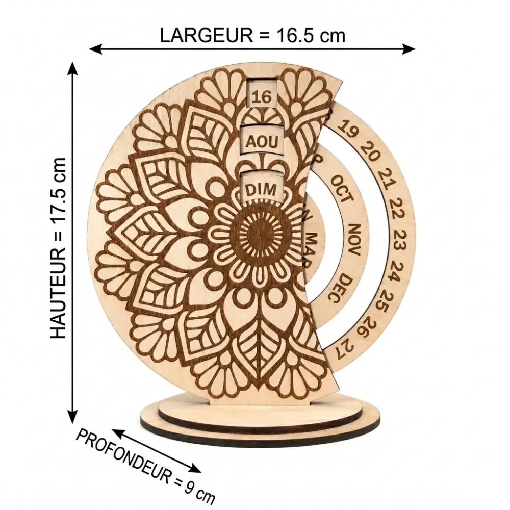 Calendrier perpétuel en bois, calendrier perpétuel personnalisé, jp laser art,